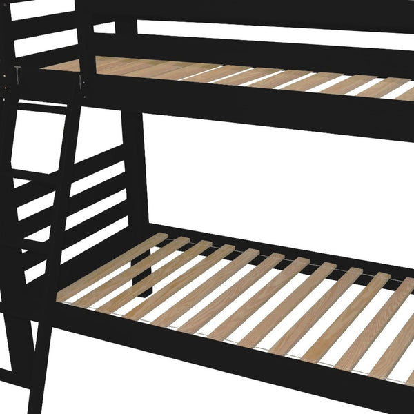 HomeRoots Black Queen Over Queen Bunk Bed - Elegant Solid Wood Design with Safety Features for Shared Spaces 548300