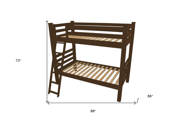 HomeRoots Brown Queen Solid Wood Bunk Bed - Elegant Space-Saving Design with Safety Features for Cozy Bedrooms 548303