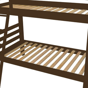HomeRoots Brown Queen Solid Wood Bunk Bed - Elegant Space-Saving Design with Safety Features for Cozy Bedrooms 548303