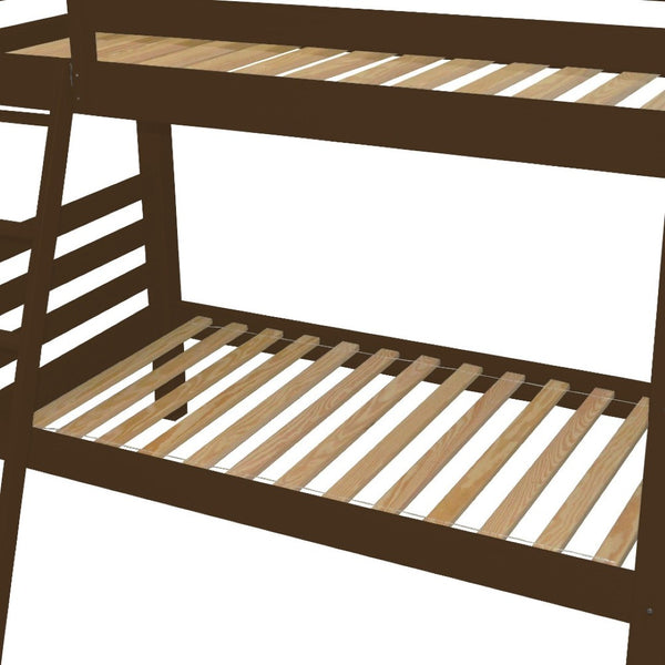 HomeRoots Brown Queen Solid Wood Bunk Bed - Elegant Space-Saving Design with Safety Features for Cozy Bedrooms 548303