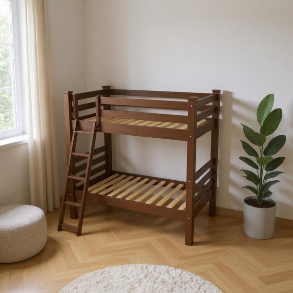 HomeRoots Brown Queen Solid Wood Bunk Bed - Elegant Space-Saving Design with Safety Features for Cozy Bedrooms 548303