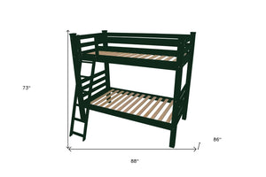 HomeRoots Green Queen Solid Wood Bunk Bed - Stylish Space-Saving Design with Safety Features for All Ages 548304