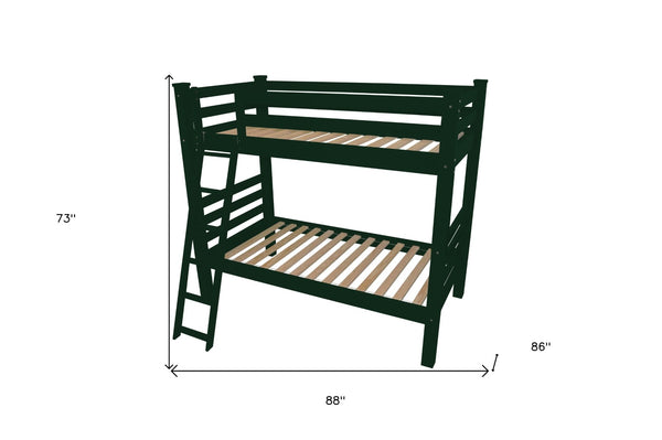 HomeRoots Green Queen Solid Wood Bunk Bed - Stylish Space-Saving Design with Safety Features for All Ages 548304