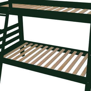 HomeRoots Green Queen Solid Wood Bunk Bed - Stylish Space-Saving Design with Safety Features for All Ages 548304