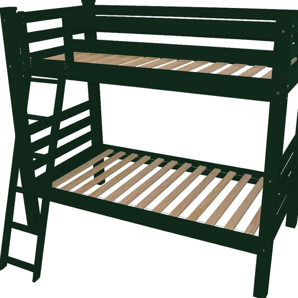 HomeRoots Green Queen Solid Wood Bunk Bed - Stylish Space-Saving Design with Safety Features for All Ages 548304