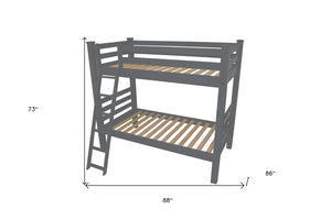HomeRoots Gray Queen Solid Wood Bunk Bed – Stylish Space Saver with Safety Features for Guest Rooms & More 548305