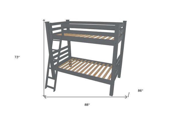 HomeRoots Gray Queen Solid Wood Bunk Bed – Stylish Space Saver with Safety Features for Guest Rooms & More 548305