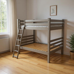 HomeRoots Gray Queen-Over-Queen Solid Wood Bunk Bed – Stylish, Durable, Space-Saving Design for Growing Families 548306