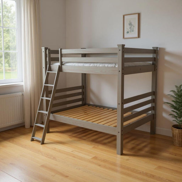 HomeRoots Gray Queen-Over-Queen Solid Wood Bunk Bed – Stylish, Durable, Space-Saving Design for Growing Families 548306