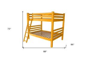 HomeRoots Yellow Queen-Over-Queen Solid Wood Bunk Bed: Stylish, Safe, & Space-Saving Design for Any Room 548307