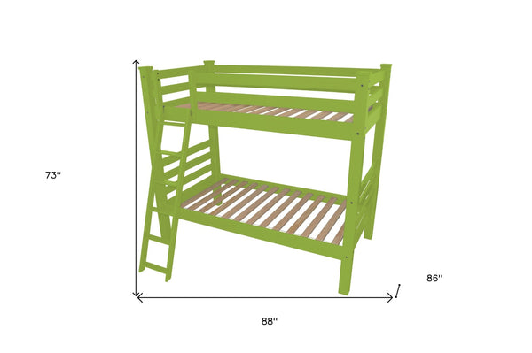HomeRoots Green Queen Solid Wood Bunk Bed – Stylish Space-Saving Solution for Families, Guests, and Kids' Rooms 548308