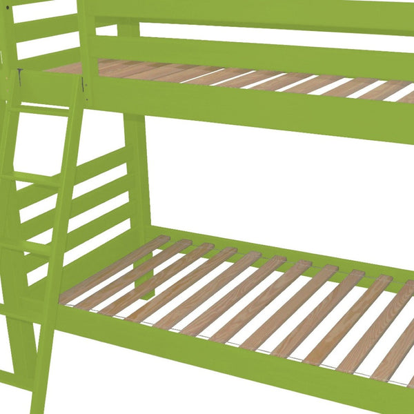 HomeRoots Green Queen Solid Wood Bunk Bed – Stylish Space-Saving Solution for Families, Guests, and Kids' Rooms 548308