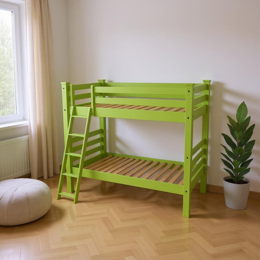 HomeRoots Green Queen Solid Wood Bunk Bed – Stylish Space-Saving Solution for Families, Guests, and Kids' Rooms 548308