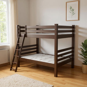 HomeRoots Brown Queen Over Queen Solid Wood Bunk Bed – Stylish, Safe, and Space-Saving Solution for Bedrooms 548309