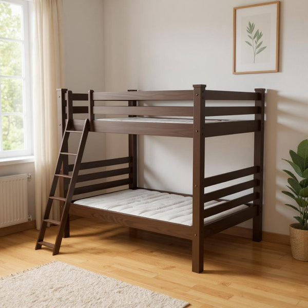 HomeRoots Brown Queen Over Queen Solid Wood Bunk Bed – Stylish, Safe, and Space-Saving Solution for Bedrooms 548309