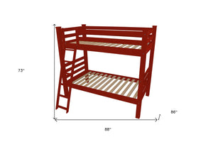 HomeRoots Red Queen Bunk Bed - Vibrant Solid Wood Design for Kids' Rooms, Safety Features & Space-Saving Style 548310