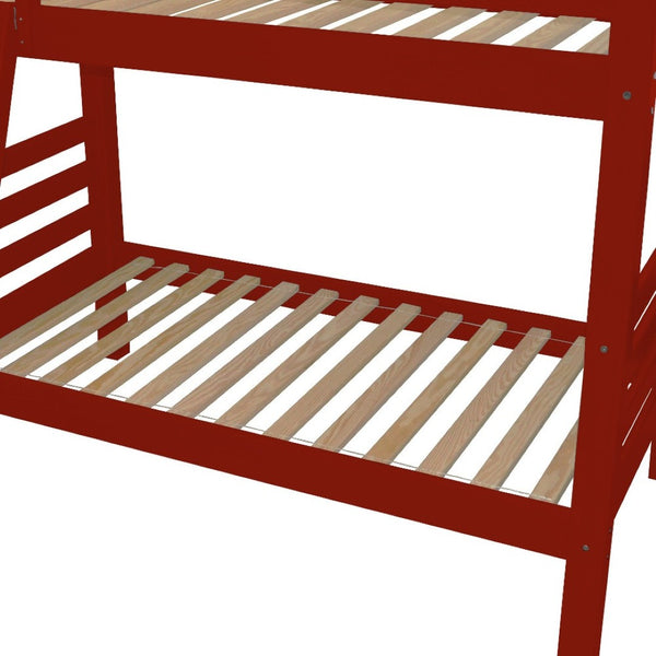 HomeRoots Red Queen Bunk Bed - Vibrant Solid Wood Design for Kids' Rooms, Safety Features & Space-Saving Style 548310