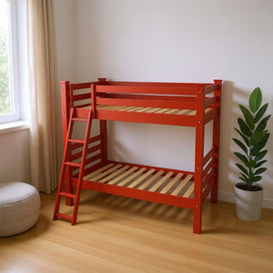 HomeRoots Red Queen Bunk Bed - Vibrant Solid Wood Design for Kids' Rooms, Safety Features & Space-Saving Style 548310