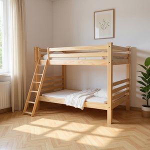 HomeRoots Natural Queen Over Queen Solid Wood Bunk Bed – Stylish, Durable Design for Space-Saving Comfort 548311