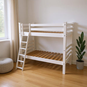 HomeRoots White Queen Solid Wood Bunk Bed - Space-Saving Design, Family-Friendly Safety & Timeless Style 548312