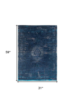 HomeRoots 3' Blue and Gray Medallion Non-Skid Area Rug - Elegant Design for Warmth and Style in Any Room 3' X 5' 548334