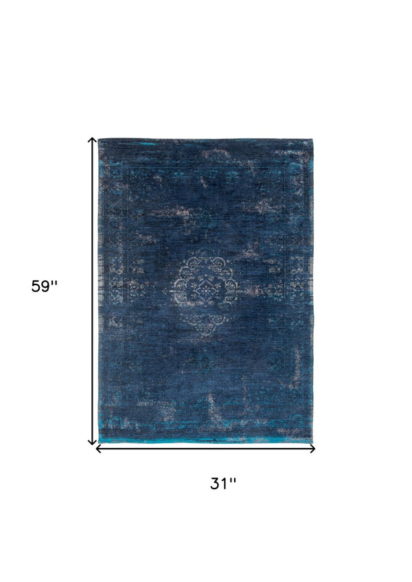 HomeRoots 3' Blue and Gray Medallion Non-Skid Area Rug - Elegant Design for Warmth and Style in Any Room 3' X 5' 548334