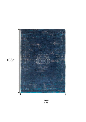 Homeroots 7' X 9' Blue And Gray Medallion Non Skid Area Rug  100% Pet 548337