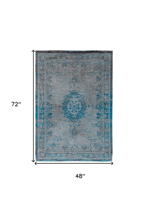 Homeroots 5' X 7' Gray And Green Medallion Non Skid Area Rug  100% Pet 548341