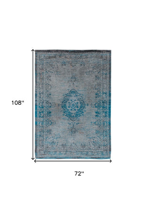 HomeRoots 3' Gray and Green Medallion Non-Skid Area Rug – Stylish and Safe for High Traffic Spaces, Easy Care 7' X 9' 548343