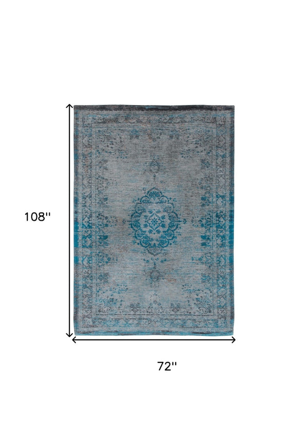 HomeRoots 3' Gray and Green Medallion Non-Skid Area Rug – Stylish and Safe for High Traffic Spaces, Easy Care 7' X 9' 548343