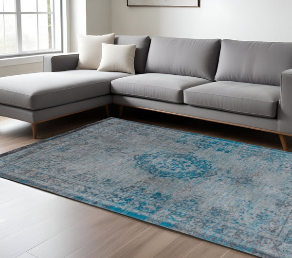 HomeRoots 3' Gray and Green Medallion Non-Skid Area Rug – Stylish and Safe for High Traffic Spaces, Easy Care 8' X 11' 548344