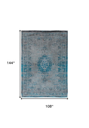 HomeRoots 3' Gray and Green Medallion Non-Skid Area Rug – Stylish and Safe for High Traffic Spaces, Easy Care 9' X 13' 548345