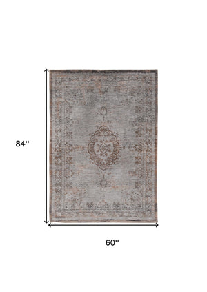 Homeroots 6' X 8' Gray And Beige Medallion Non Skid Area Rug  100% Pet 548348