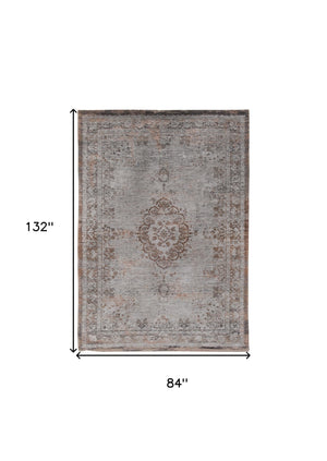 Homeroots 8' X 11' Gray And Beige Medallion Non Skid Area Rug  100% Pet 548350