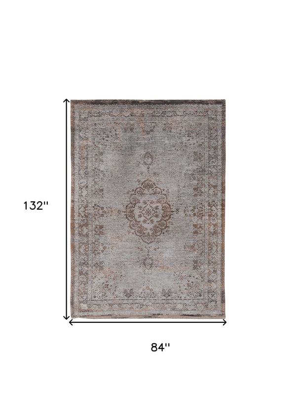 Homeroots 8' X 11' Gray And Beige Medallion Non Skid Area Rug  100% Pet 548350
