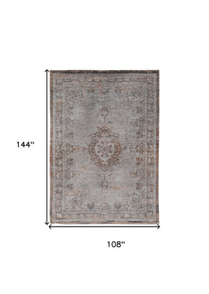 HomeRoots 3' Gray and Beige Medallion Area Rug with Non-Skid Backing - Stylish Comfort for High-Traffic Areas 9' X 13' 548351