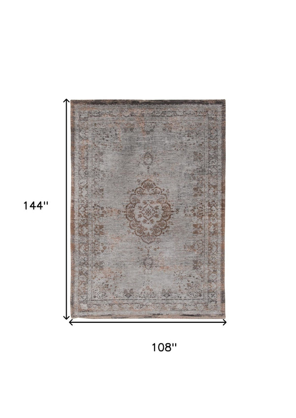 HomeRoots 3' Gray and Beige Medallion Area Rug with Non-Skid Backing - Stylish Comfort for High-Traffic Areas 9' X 13' 548351