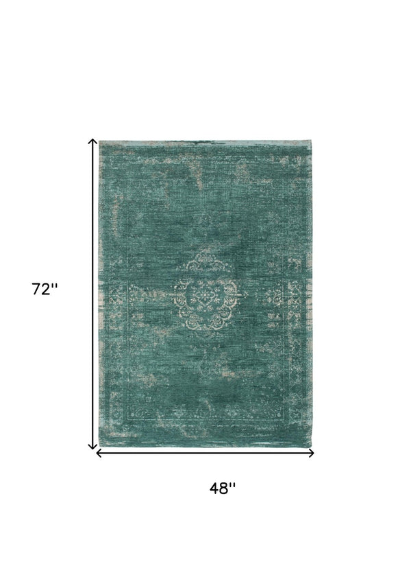 HomeRoots 3' Gray and Green Medallion Area Rug - Non-Skid Backing for Safe Entryways, Stylish and Durable Design 5' X 7' 548353