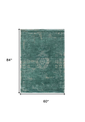 HomeRoots 3' Gray and Green Medallion Area Rug - Non-Skid Backing for Safe Entryways, Stylish and Durable Design 6' X 8' 548354