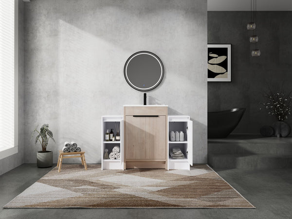 English Elm 48 Inch Freestanding Bathroom Vanity With Ceramic Sink, Adjustable Shelves & Soft-Close Doors W999S00312
