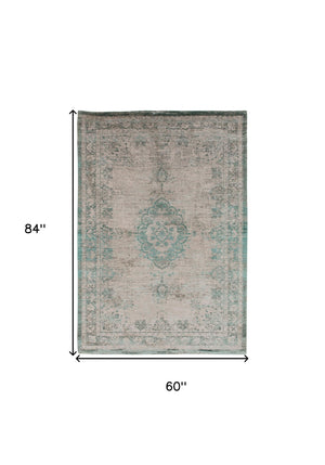 Homeroots 6' X 8' Gray And Green Medallion Non Skid Area Rug  100% Pet 548360