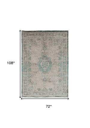 HomeRoots 3' Elegant Gray and Green Medallion Non-Skid Area Rug for Stylish Entryways and Kitchens 7' X 9' 548361