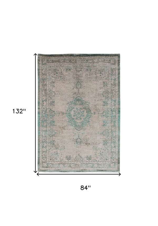 HomeRoots 3' Elegant Gray and Green Medallion Non-Skid Area Rug for Stylish Entryways and Kitchens 8' X 11' 548362