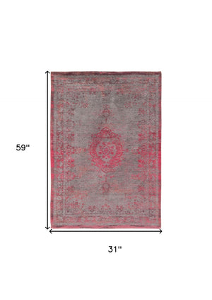 HomeRoots 3' Gray and Pink Medallion Area Rug - Elegant Non-Skid Design for Entryways and High-Traffic Spaces 3' X 5' 548370