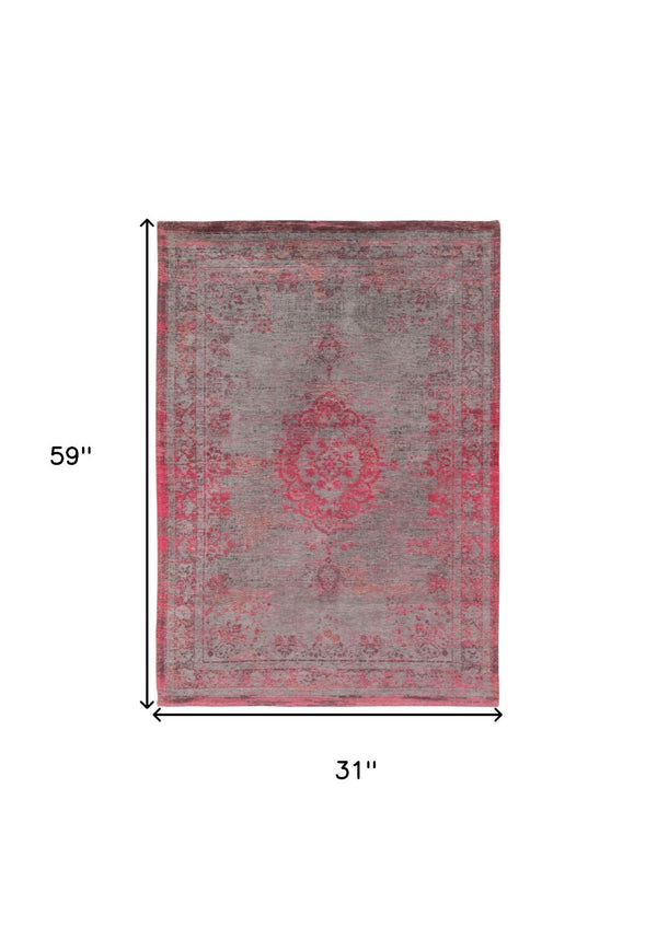 HomeRoots 3' Gray and Pink Medallion Area Rug - Elegant Non-Skid Design for Entryways and High-Traffic Spaces 3' X 5' 548370