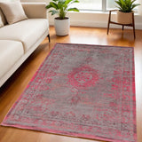 Stylish Gray and Pink Medallion Non-Skid Area Rug - Perfect Accent for Any Space!