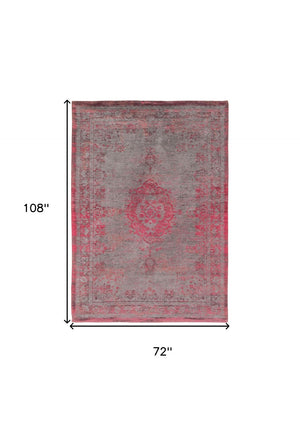 HomeRoots 3' Gray and Pink Medallion Area Rug - Elegant Non-Skid Design for Entryways and High-Traffic Spaces 7' X 9' 548373