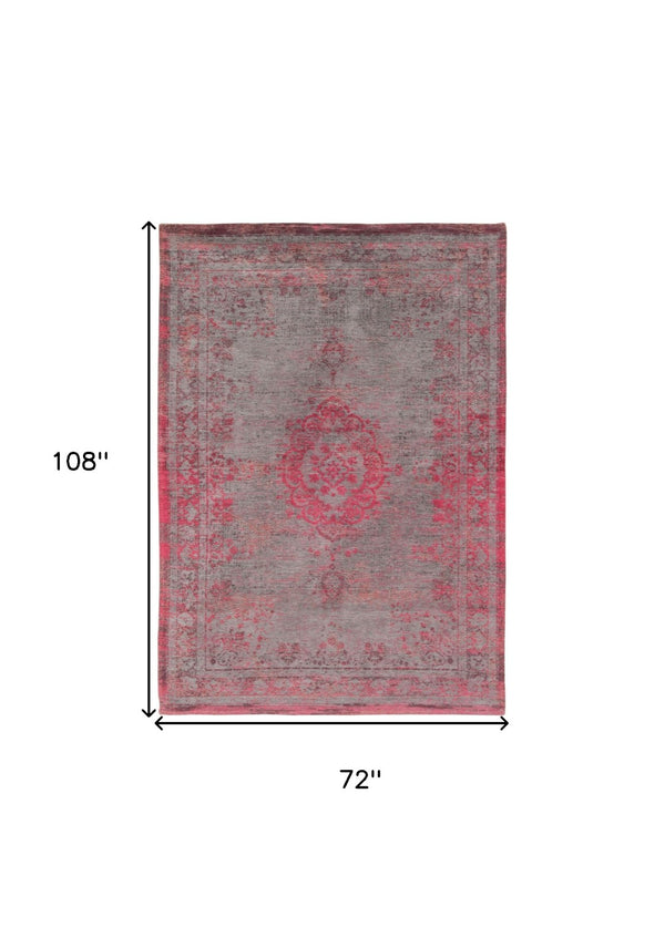 HomeRoots 3' Gray and Pink Medallion Area Rug - Elegant Non-Skid Design for Entryways and High-Traffic Spaces 7' X 9' 548373