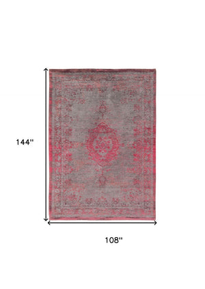 HomeRoots 3' Gray and Pink Medallion Area Rug - Elegant Non-Skid Design for Entryways and High-Traffic Spaces 9' X 13' 548375