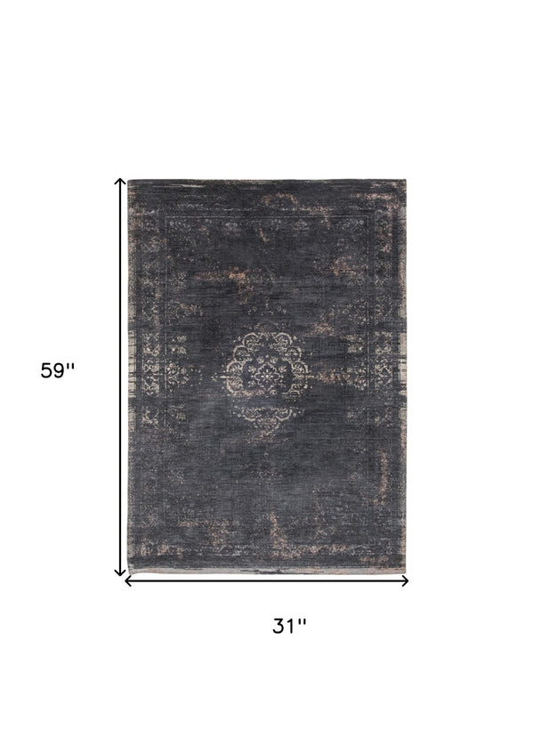 HomeRoots 3' Gray and Black Medallion Non-Skid Area Rug – Classic Style for Entryways, Kitchens & More 3' X 5' 548376